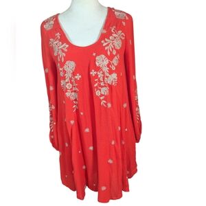 Free People Women's Small Long Sleeve Loose Fit Flowing Boho Embroidered Dress